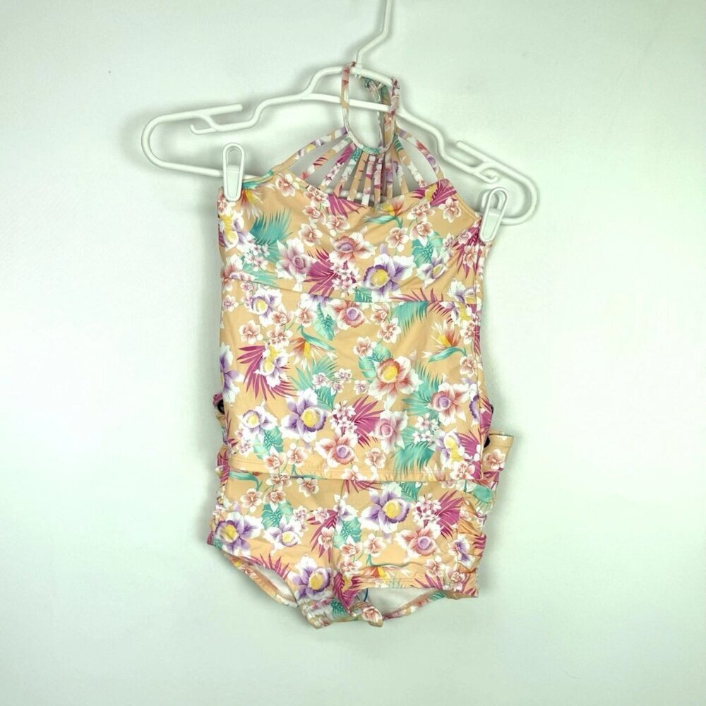 Hobie Girl’s Orange Floral Two Piece Tankini Swimsuit Set Size 12